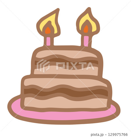 Hand drawn chocolate cake with candles for birthday cake, sweet dessert, bakery, pastry, cafe, restaurant, menu, recipe, baking book, food, snack, cake shop, card print, party, department store 129975766