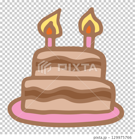 Hand drawn chocolate cake with candles for birthday cake, sweet dessert, bakery, pastry, cafe, restaurant, menu, recipe, baking book, food, snack, cake shop, card print, party, department store 129975766