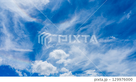 二重のハロ現象と、二層になって流れるたくさんの白い雲 129976000