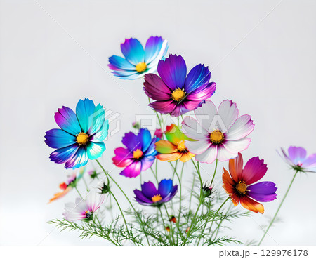 カラフルなコスモスの花束 129976178