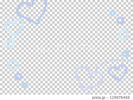 Light blue hand-drawn random heart pattern frame background 129976488