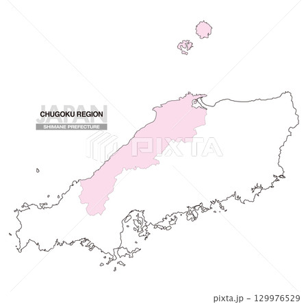 日本地図 中国地方 島根県 県境無し 01 129976529