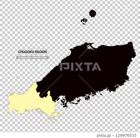 Map of Japan Chugoku Region Yamaguchi Prefecture No prefectural borders 03 129976533