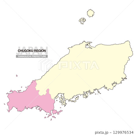 日本地図 中国地方 山口県 県境無し 02 129976534