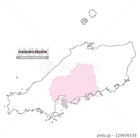 日本地図 中国地方 広島県 県境無し 01 129976538
