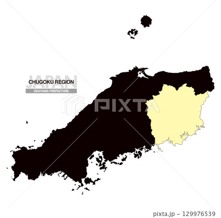日本地図 中国地方 岡山県 県境無し 03 129976539
