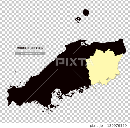 Map of Japan Chugoku Region Okayama Prefecture No Prefectural Borders 03 129976539