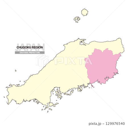 日本地図 中国地方 岡山県 県境無し 02 129976540