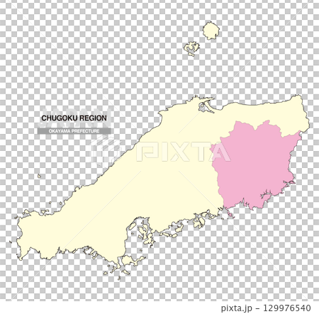日本地図 中国地方 岡山県 県境無し 02 129976540