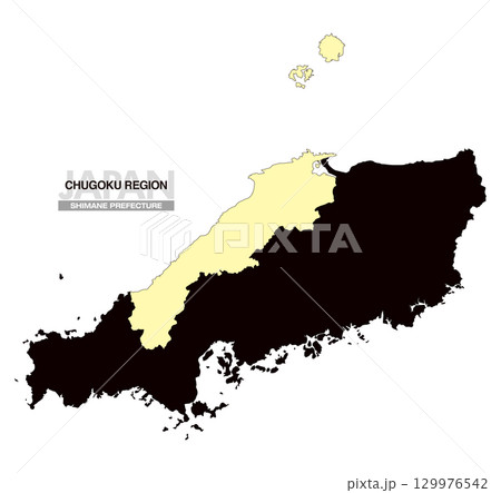 日本地図 中国地方 島根県 県境無し 03 129976542