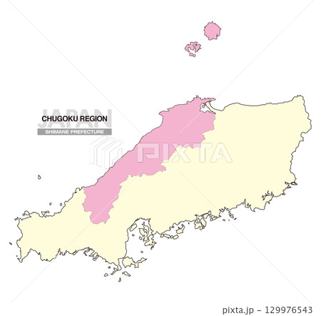 日本地図 中国地方 島根県 県境無し 02 129976543