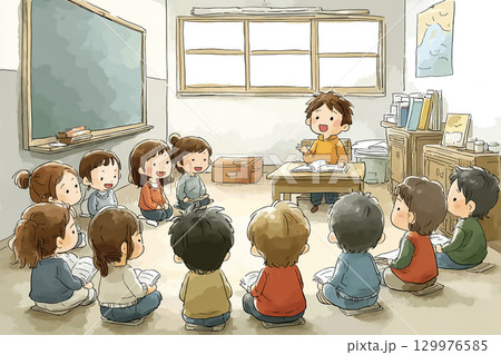 子どもたちがグループで話し合いをしている授業 129976585