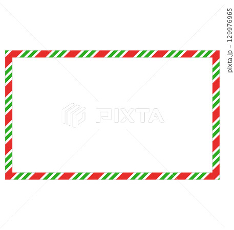 Christmas candy cane rectangle frame with red and green stripe. Christmas candy cane borders.  Blank Christmas and new year template. flat style. 129976965
