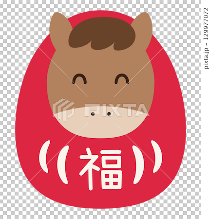 Vector illustration of cute New Year's decorations for the Year of the Horse, 2026. Daruma, horse, New Year's card, zodiac, Chinese zodiac 129977072