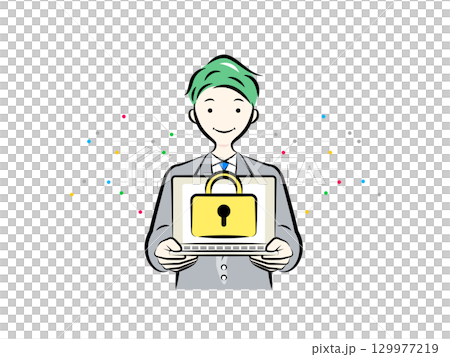 データのセキュリティや機密情報(個人情報)の漏洩対策をするビジネスマン|ビジネスシーン データのセキュリティや機密情報(個人情報)の漏洩対策をするビジネスマン|ビジネスシーン 129977219