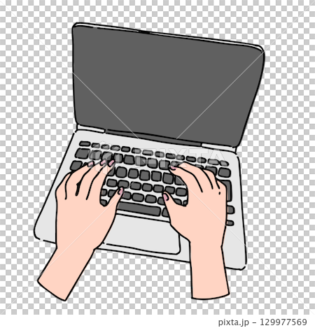 キーボードを打つ手の手書きイラスト・ビジネス・ラフ・仕事・パソコン 129977569