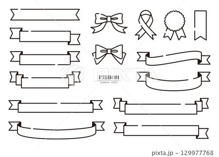 シンプルな白黒線画の帯リボンセット シンプルな白黒線画の帯リボンセット 129977768