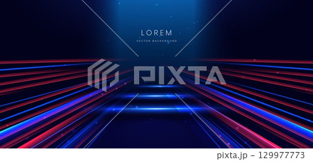 Hi speed red and blue diagonal lines on dark blue background. Speed movement concept. 129977773