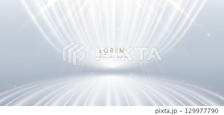 Luxury white curve ray on grey background. with gold lighting effect sparkle. For product design. 129977790