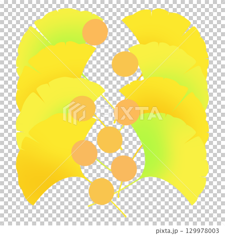 Autumnal ginkgo leaves and fruits 129978003