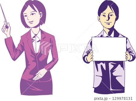 指示棒の女性パネルを持つ男性 129978131