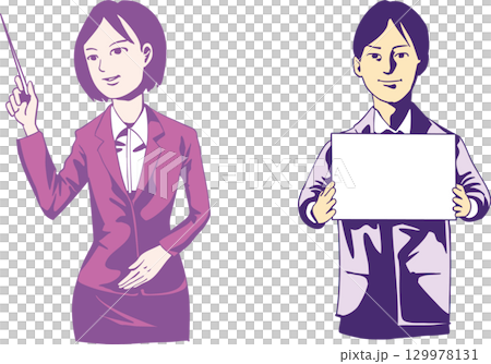 指示棒の女性パネルを持つ男性 129978131