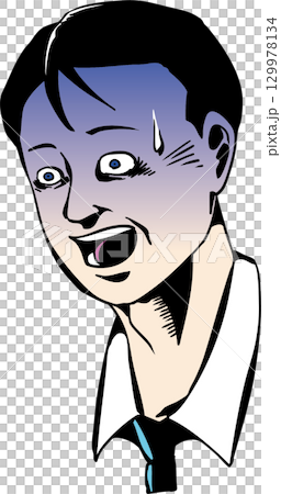 ショックを受けて冷や汗をかく男性 129978134