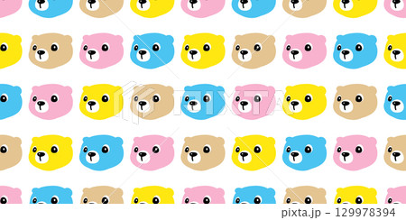 polar bear seamless pattern head face pastel color cartoon vector doodle teddy tile background gift wrapping paper scarf isolated repeat wallpaper illustration design 129978394