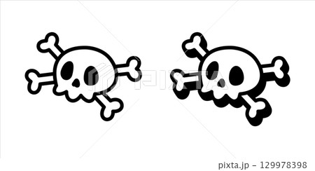 skull crossbones icon Halloween vector doodle bold cartoon character logo symbol illustration design clip art isolated 129978398