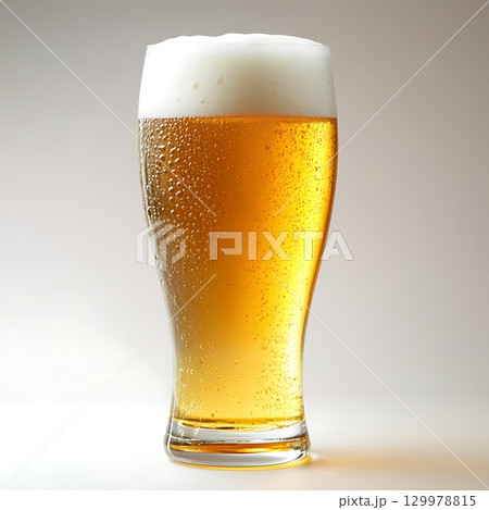 Cold Beer in a Glass with Foam 129978815