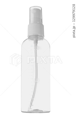 transparent plastic bottle with dispenser on white background in isolation transparent plastic bottle with dispenser on white background in isolation 129979128