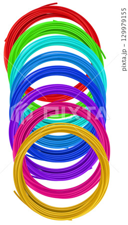 Filament spools for 3D pens, high-quality printing material. On a white background in isolation 129979155