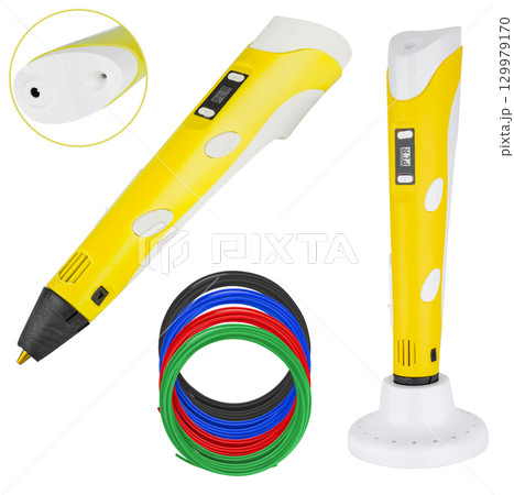 3D pen for quickly creating three-dimensional artistic figures. On a white background in isolation. 129979170