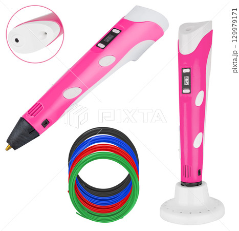Ultra-thin 3D pen with precise temperature control. On a white background in isolation. 129979171