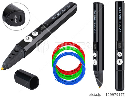 Compact 3D pen for creative crafts and models. On a white background in isolation. 129979175