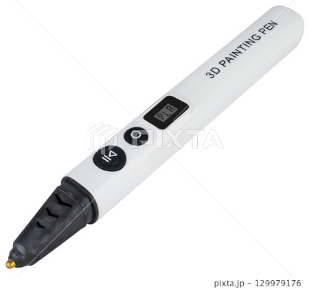 Ergonomic 3D pen with digital temperature control display. On a white background in isolation. Ergonomic 3D pen with digital temperature control display. On a white background in isolation. 129979176