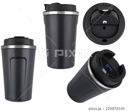 Ergonomic thermos mug for keeping drinks at the right temperature for a long time. 129979195