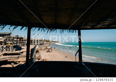 Mancora, Piura - Peru - April 2 2025 main avenue of the town  129979315