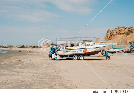 Mancora, Piura - Peru - April 2 2025 main avenue of the town  129979389