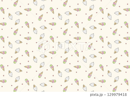 手描き風アイスクリームのシームレスパターン|かわいい夏のスイーツ背景素材 手描き風アイスクリームのシームレスパターン|かわいい夏のスイーツ背景素材 129979418