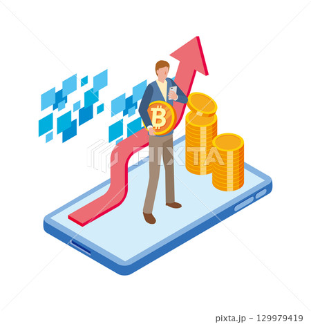 ビットコインの取引をする男性 129979419