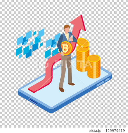 ビットコインの取引をする男性 129979419