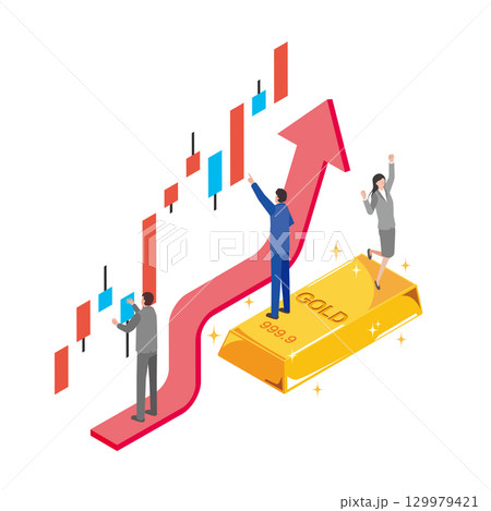 金相場取引のイメージイラスト 金相場取引のイメージイラスト 129979421