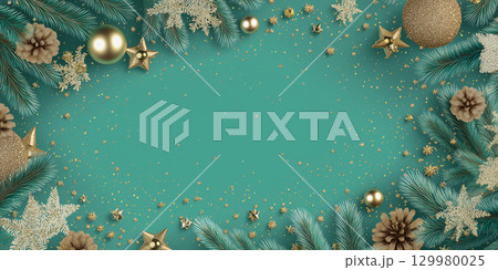 ミントグリーンとゴールドで彩るクリスマス背景デザイン 129980025