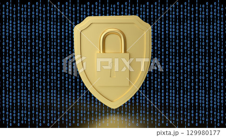 The Gold shield and Lock for Security concept 3d Rendering. 129980177