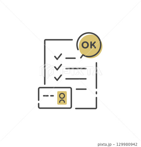身分証で本人確認、審査完了のアイコン (ベクター、線画) 129980942