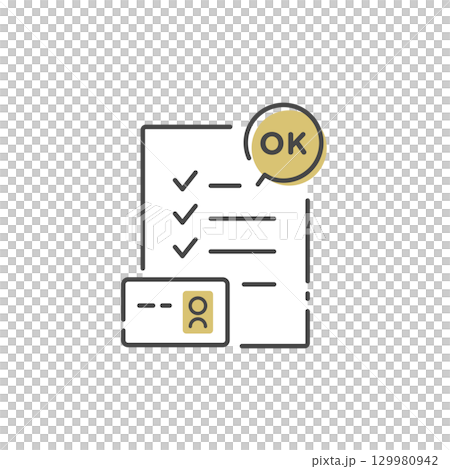 身分証で本人確認、審査完了のアイコン (ベクター、線画) 129980942