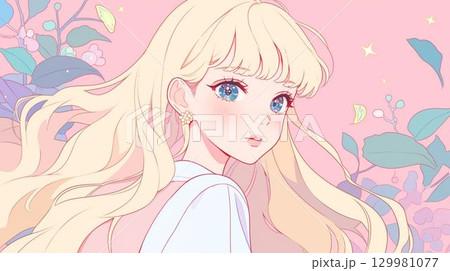 青い瞳が輝く金髪の美少女イラスト 129981077
