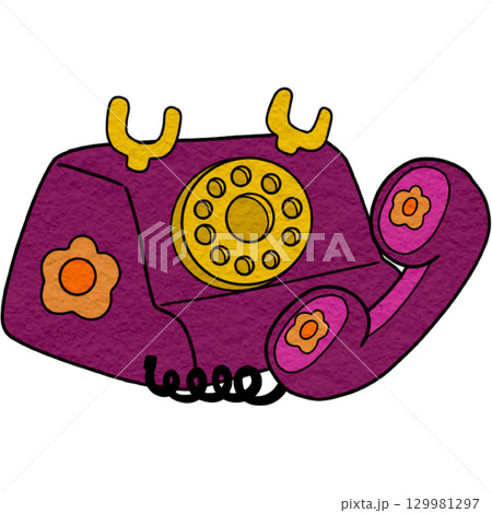 a purple telephone with a yellow dial a purple telephone with a yellow dial 129981297