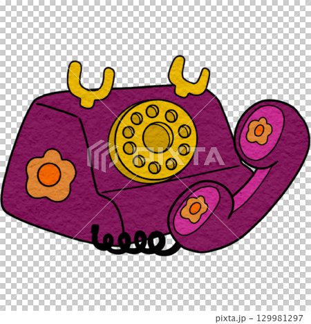 a purple telephone with a yellow dial a purple telephone with a yellow dial 129981297
